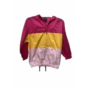 Gap Anorak Girls Sz Small Windbreaker Jacket Colorblock Pink Yellow Packable